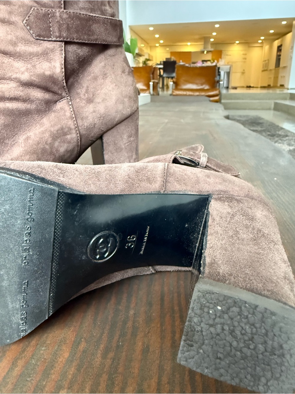 CHANEL Brown Suede Buckle Ankle Boots - Picture 6 of 7